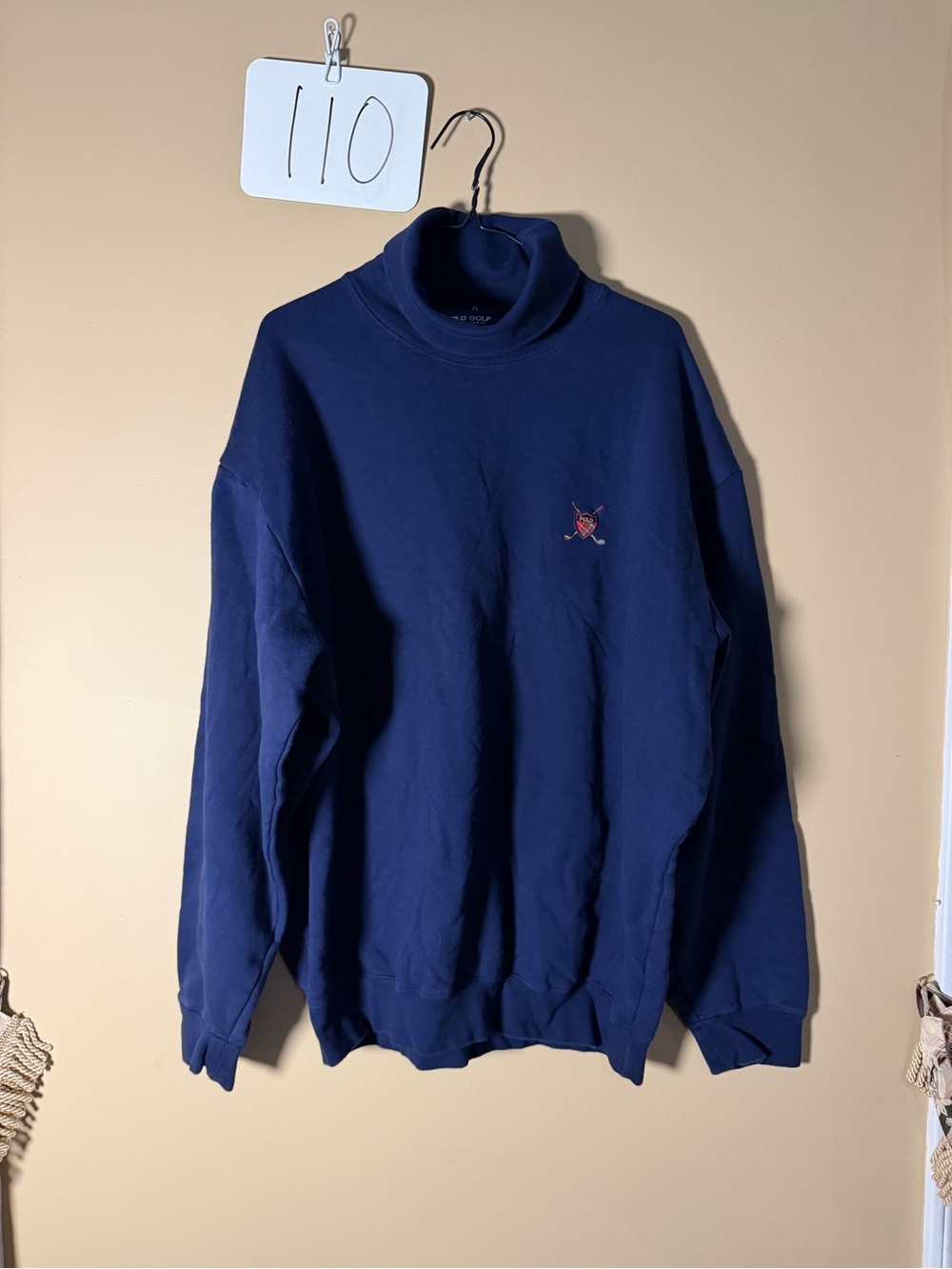 Ralph Lauren Navy Turtleneck Sweater with Embroidered Crest